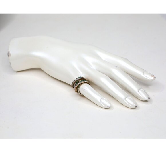 Vintage Crossover Gemstone Ring Gold Plated Sterling Silver Green Clear Stones - Picture 13 of 13